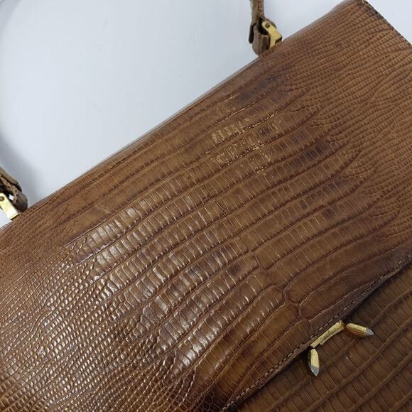 Vintage Bellestone Camel Reptile Handbag - Picture 7 of 13